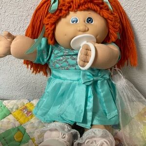 Vintage Cabbage Patch Kid Girl With Pacifier Red Hair Blue Eyes KT Factory 1985